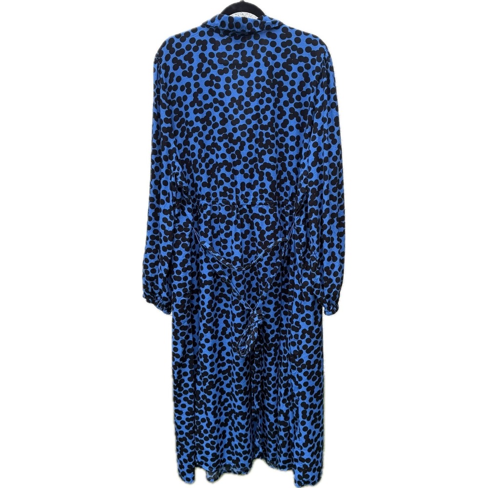 Ava & Viv Polka Dot Dress Womens 4X Blue Black Button Front Midi Casual Office - Picture 4 of 15